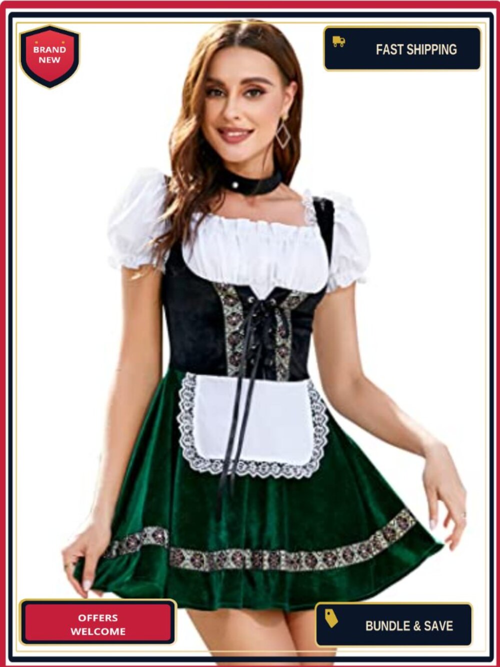 Velvet Dirndl Dress German Oktoberfest Bavarian Beer Garden Costume